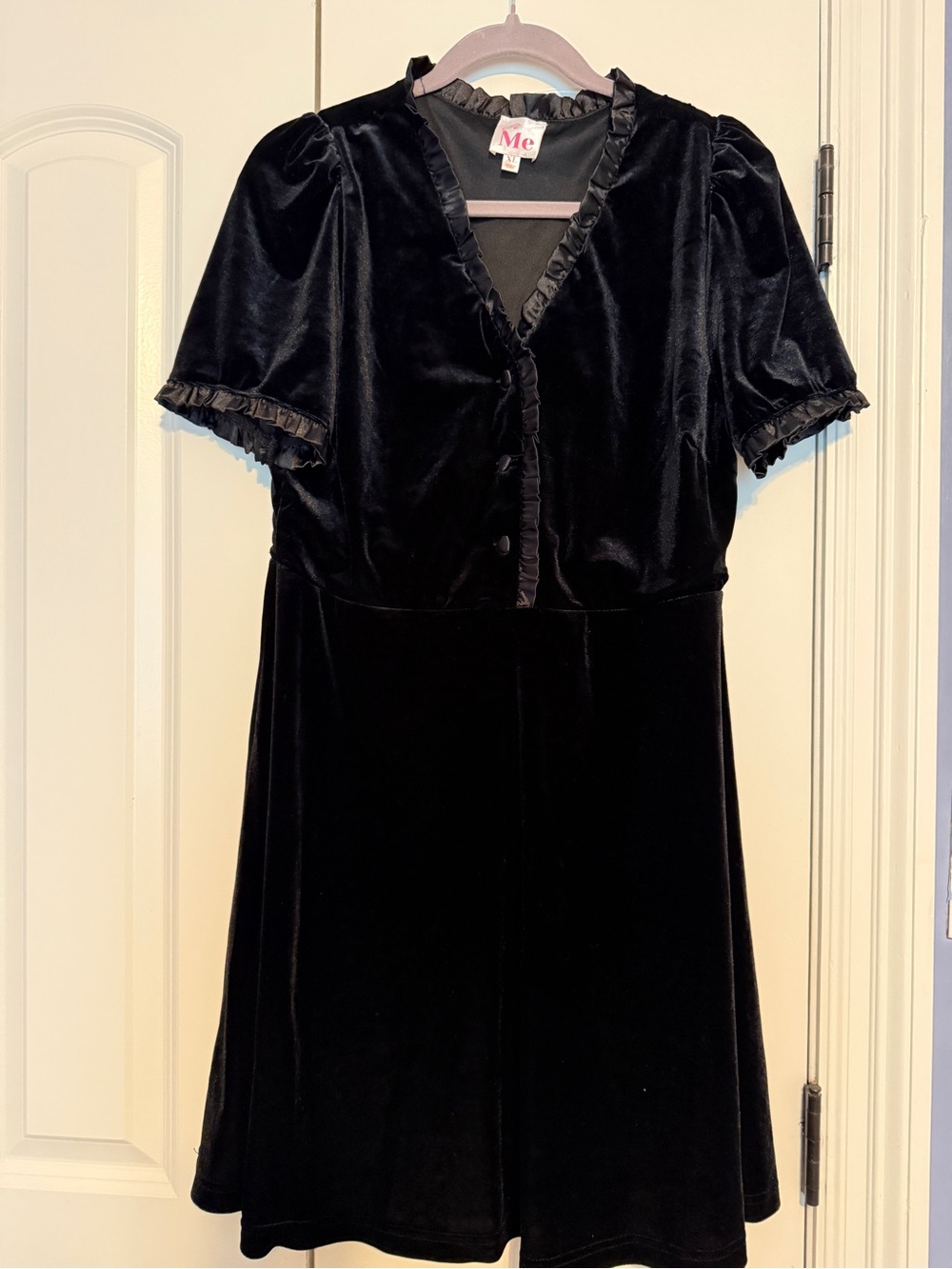 So Me Black Velvet Ruffle-Trim Midi Dress